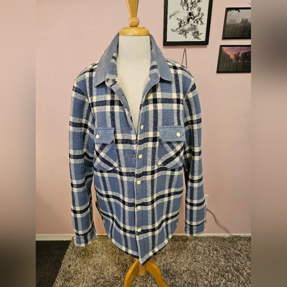 Like NEW! Scotch & Soda Blue and White Plaid Shirt Teddy Shacket